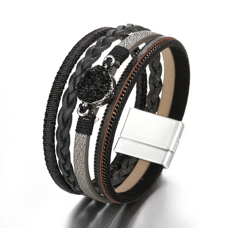 Cluster Braided Leather Magnetic Leather Bracelet