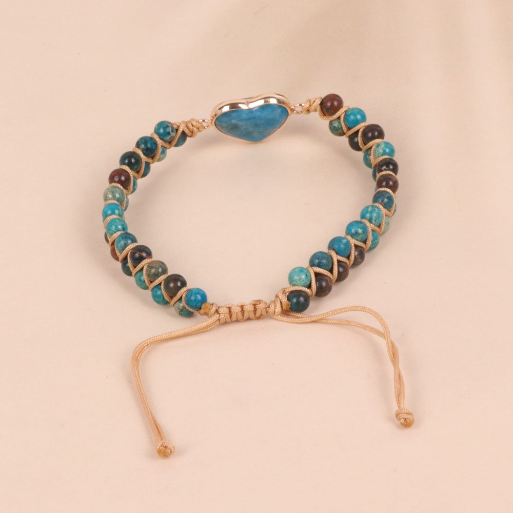 Love Blue Shoushan Stone Bead Double Woven Bracelet