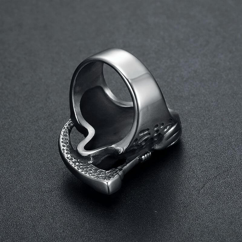 Halloween Punk Vintage Ring Polished Skull Reaper's Scythe Men's Ring