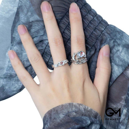 Irregular Branch Pattern Moonstone Ring