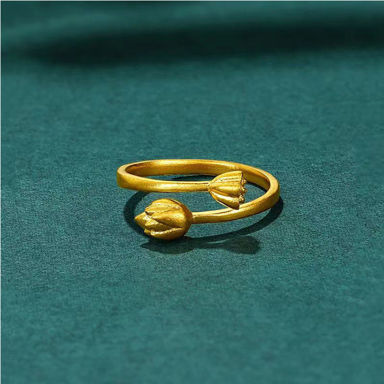 French Trendy Lotus Open Ring