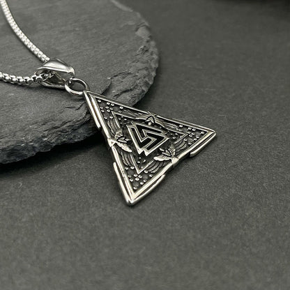 Vintage 3D Relief Triangle Stainless Steel Pendant Necklace