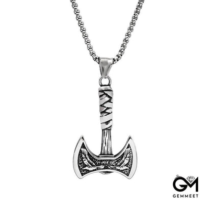 Viking Raven Axe Titanium Steel Pendant Necklace