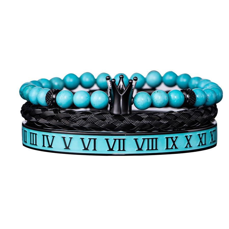 Blue Beaded Roman Numerals Crown Bracelet