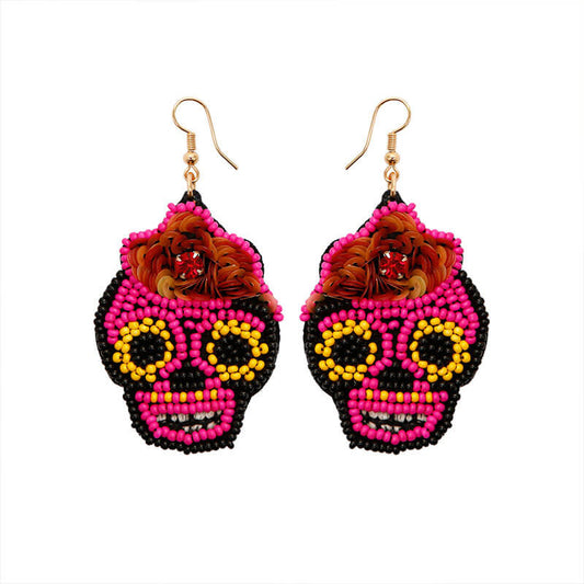 Halloween Punk Style Hand-woven Hand-made Personalized Sequins and Rice Bead Earrings