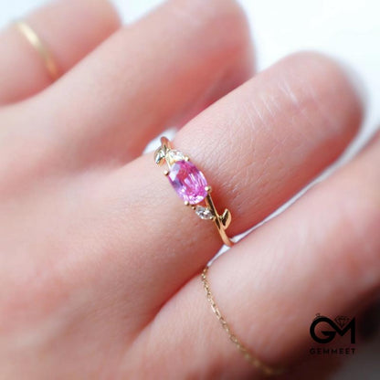 Light Luxury Gold Plated Pink Zircon Ring