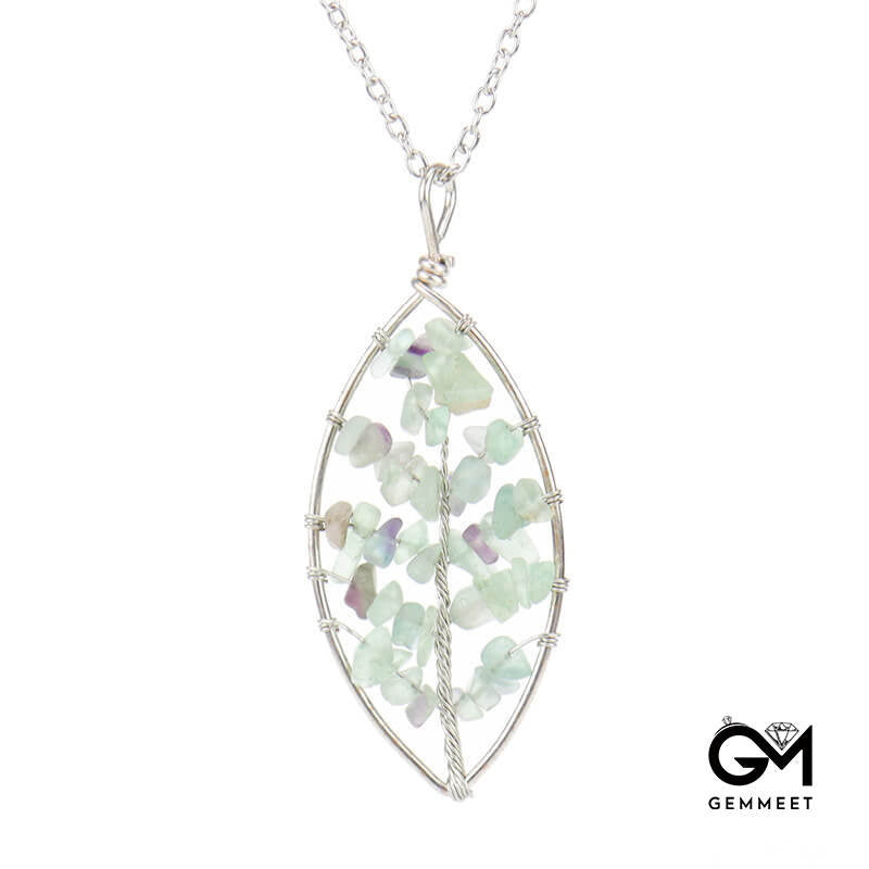 Tree of Life Crystal Leaf Necklace