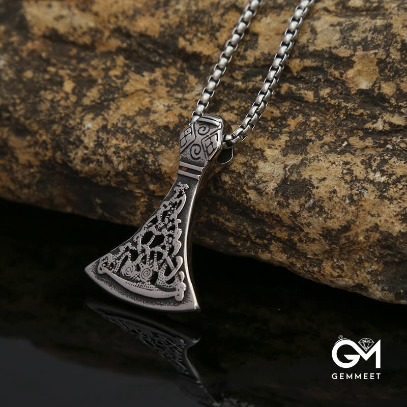 Vintage Titanium Steel Pattern Axe Pendant Necklace