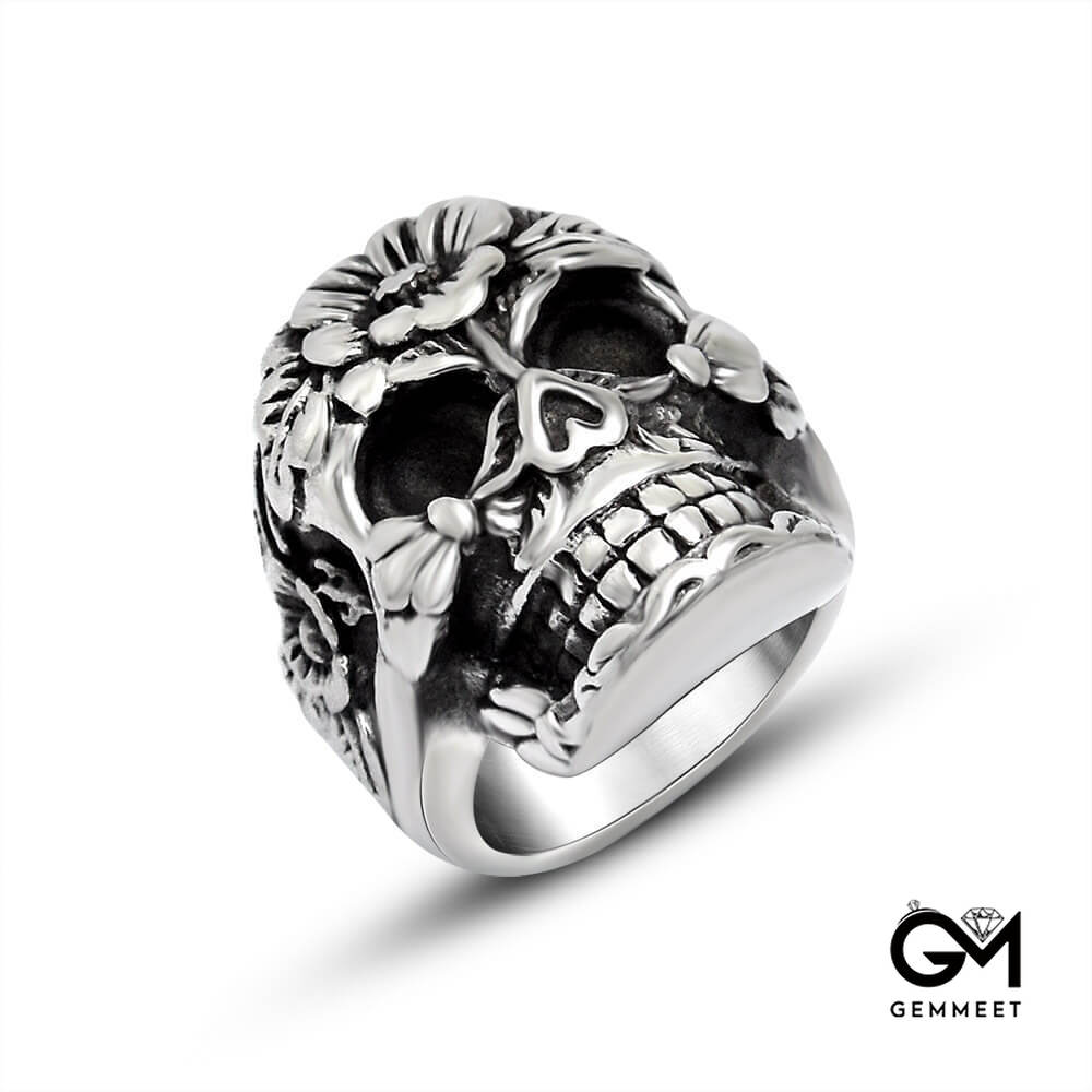 Titanium Steel Herbal Skull Ring