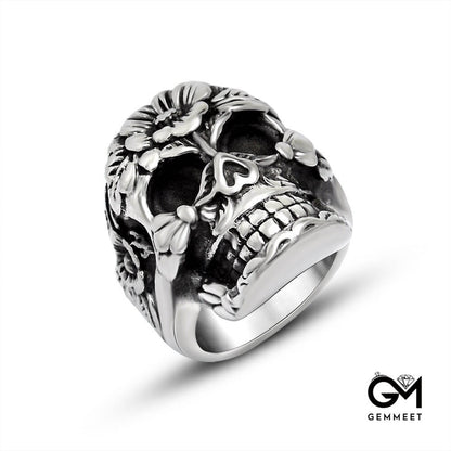 Titanium Steel Herbal Skull Ring