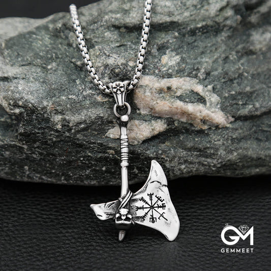 Viking Kyle Skull Tomahawk Stainless Steel Necklace