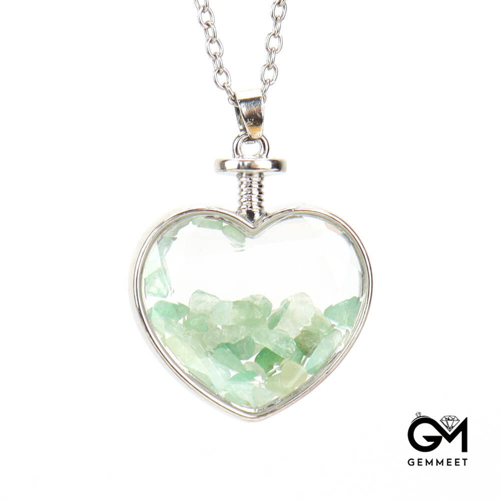 Heart Gravel Polished Drift Bottle Necklace