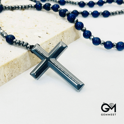 Cross Pendant Agate Black Gallstone Necklace