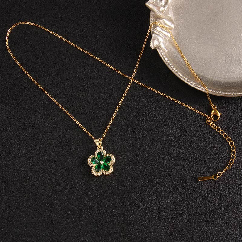 Zircon Four Leaf Clover Flower Necklace