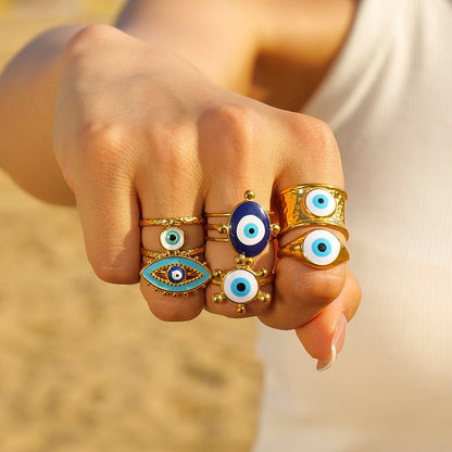 Various Evil Eye Glue Golden Adjustable Rings