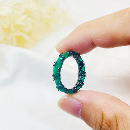 Simple Inlaid Dark Green Zircon Ring