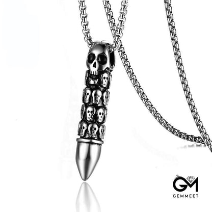 Titanium Steel Bullet Head Ghost Head Necklace