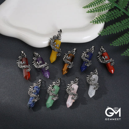 Hexagon Column Crystal Coiling Dragon Necklace