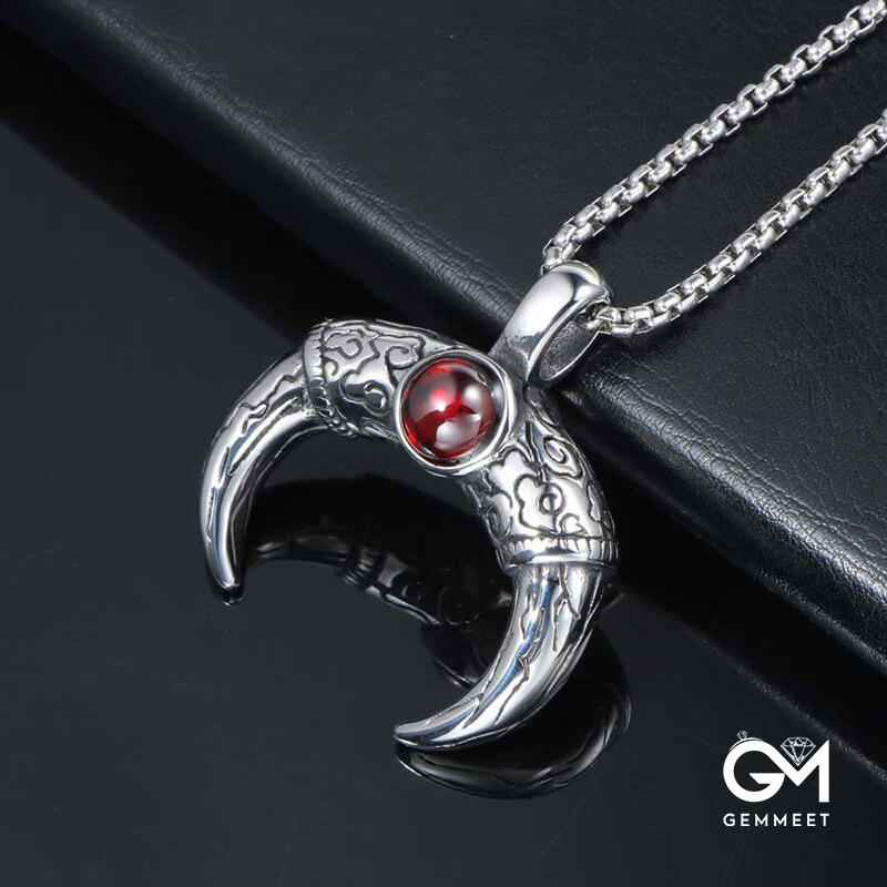 Titanium Steel Mayan Horn Red Zircon Pointy Necklace