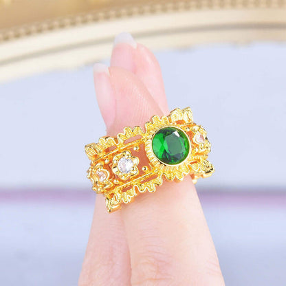 Lace Emerald Ring Textured Gold Emerald Zircon Ring