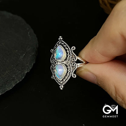 Vintage Water Drop Pear shaped Moonstone Ring