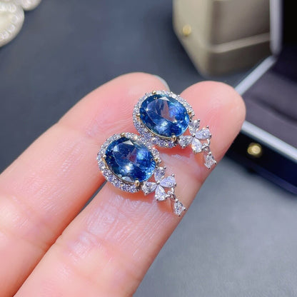 Imitation Natural Blue Topaz Stud Earrings Light Luxury Super Shiny Aquamarine Earrings