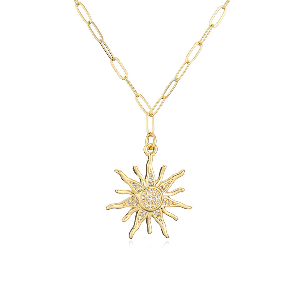 Golden Sun & Heart Pendant Necklace