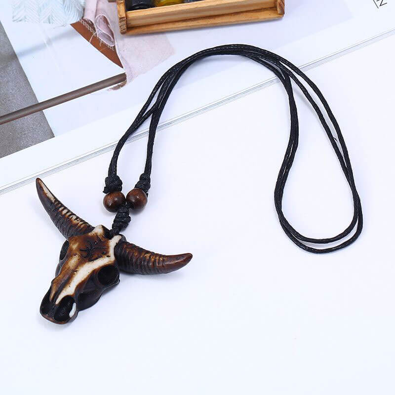 Vintage Resin Bull Head Ethnic Necklace