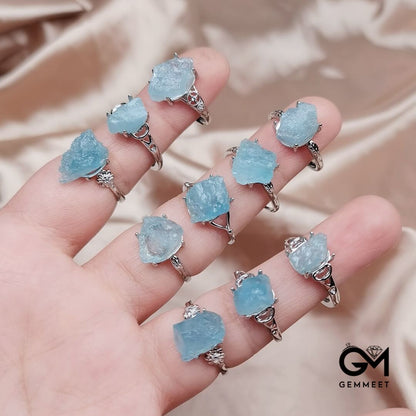 Aquamarine Stone Adjustable Ring