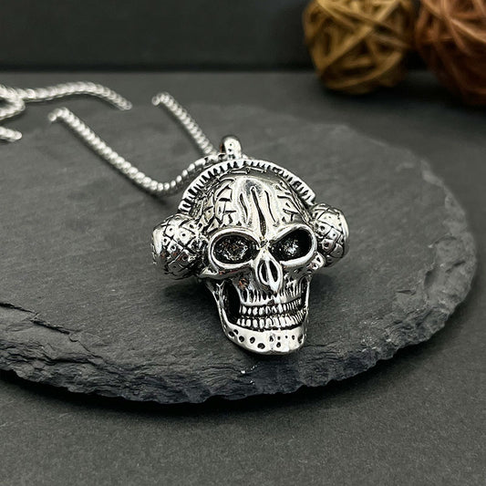 Stainless Steel Skull Headphones Pendant Retro Punk Men's Necklace