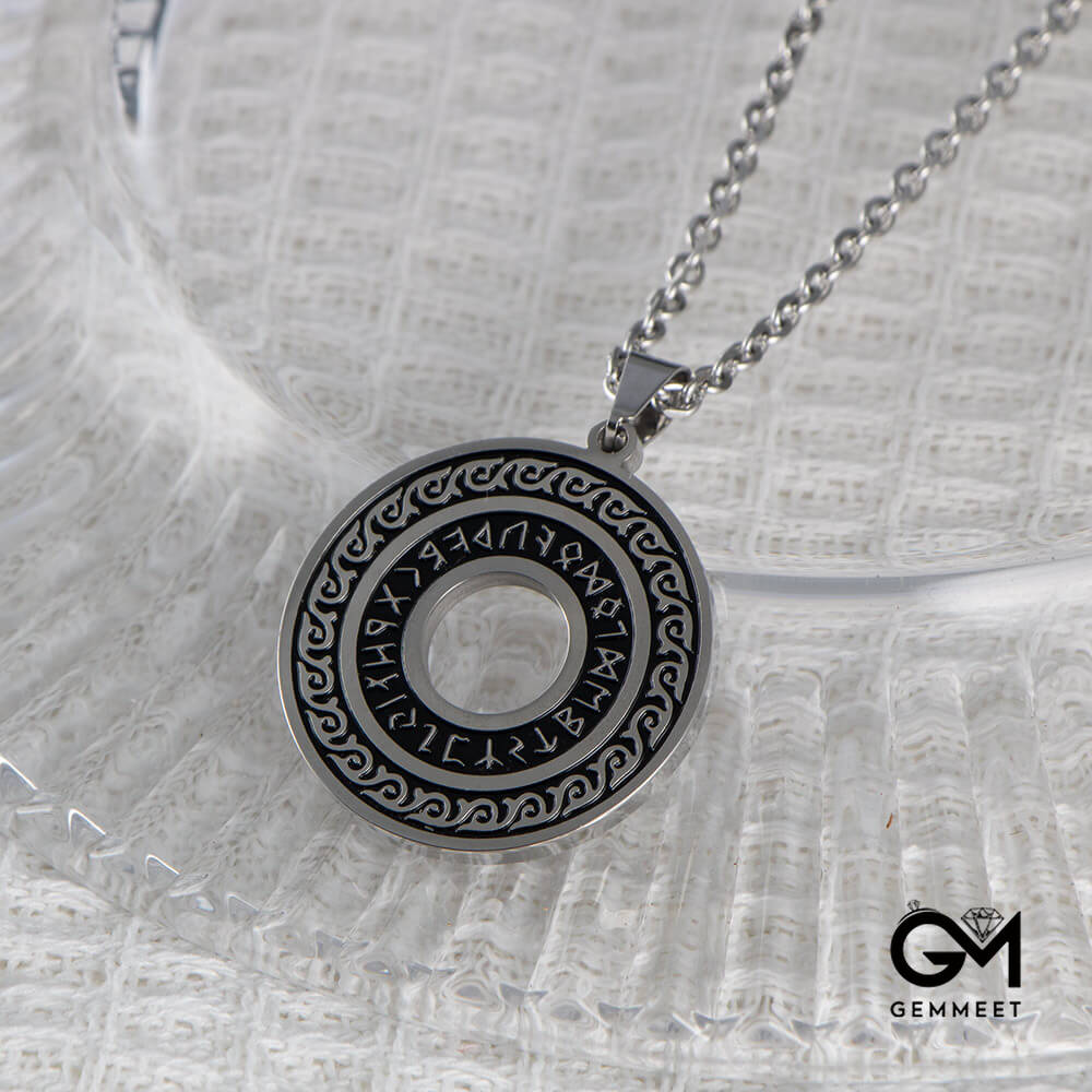 Vintage Disc Text Titanium Steel Necklace