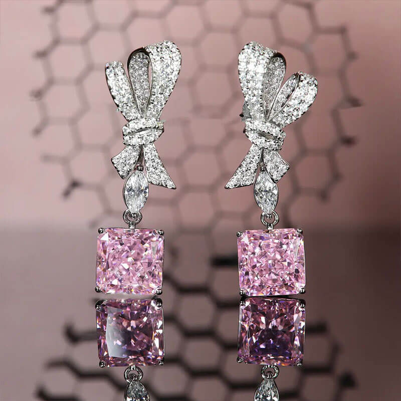 New Jewelry Radiant Cut Earrings Super Flash Powder Diamond Ice Flower Cut Full Diamond Bow Earrings