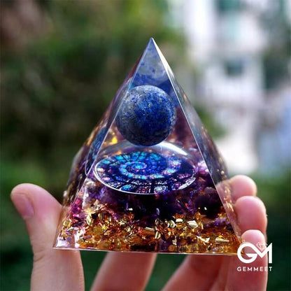 Lapis Lazuli Sphere with Amethyst Orgone Pyramid