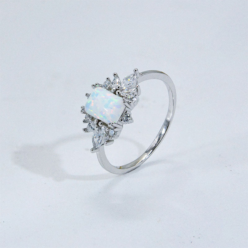 S925 Silver Inlaid Zircon Opal Ring