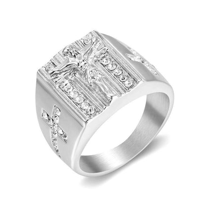 HIPHOP Polished Gold Plated Inlaid Zircon Ring for Men