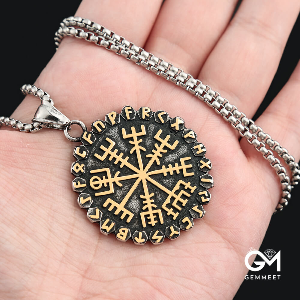 Stainless Steel Viking Compass Rune Vintage Necklace