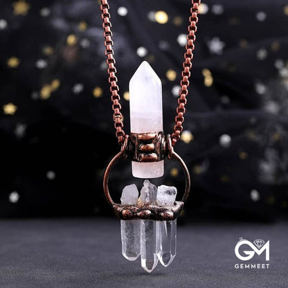 Irregular Clear Quartz Hexagonal Pillar Gemstone Necklace