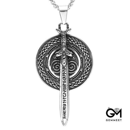 Vintage Viking Warrior Sword Shield Pendant Necklace