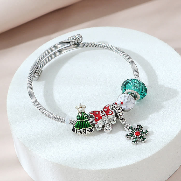 Alloy Christmas Tree Bow Snowflake Beaded Bracelet