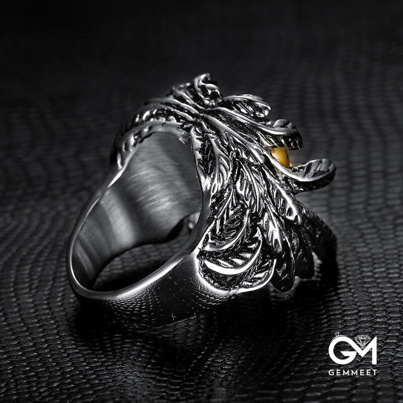 Titanium Steel Gold Skull Wing Ring