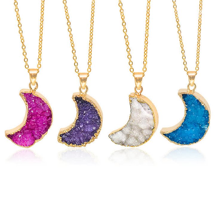 Natural Crystal Crescent Moon Necklace