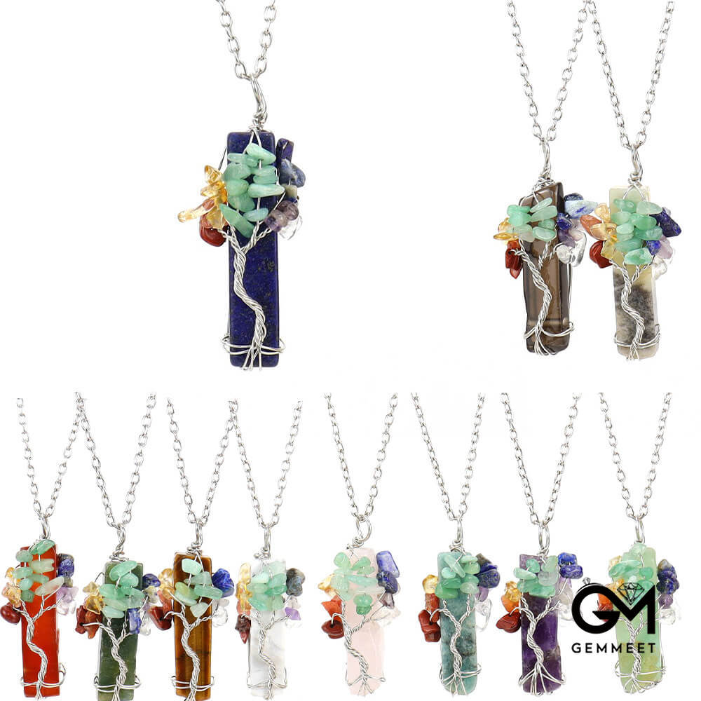 Irregular Crystal Strip Tree of Life Necklace