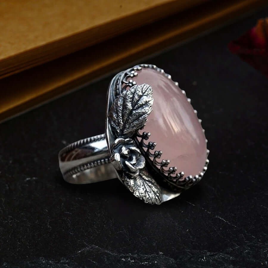 Cotyledon Flower Accessory Oval Rose Quartz Ring