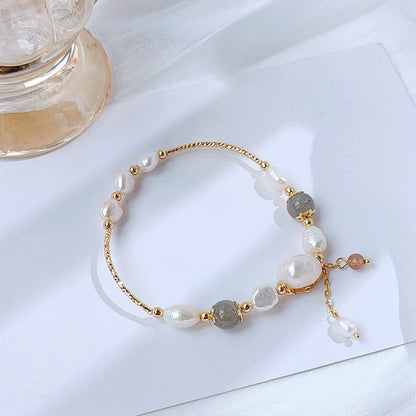 Pearl Moonstone Strawberry Quartz Bead Optimism Bracelet