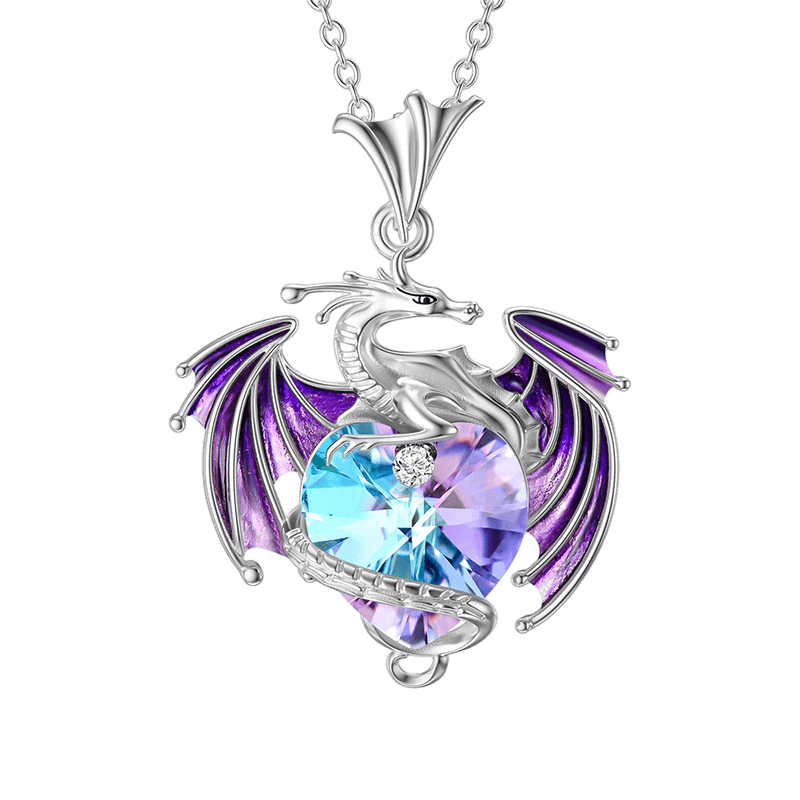 Dragon With Heart Shaped Crystal Necklace