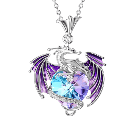 Dragon With Heart Shaped Crystal Necklace