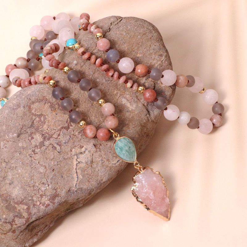 Bohemia Amazonite Pink Crystal Necklace