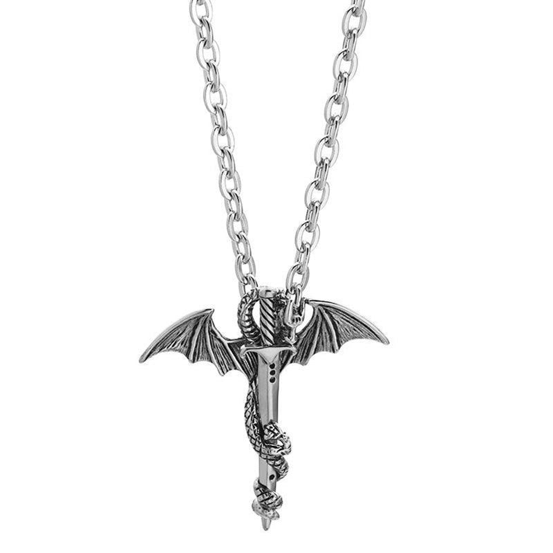 Classic Vintage Warrior Dragon Sword Necklace