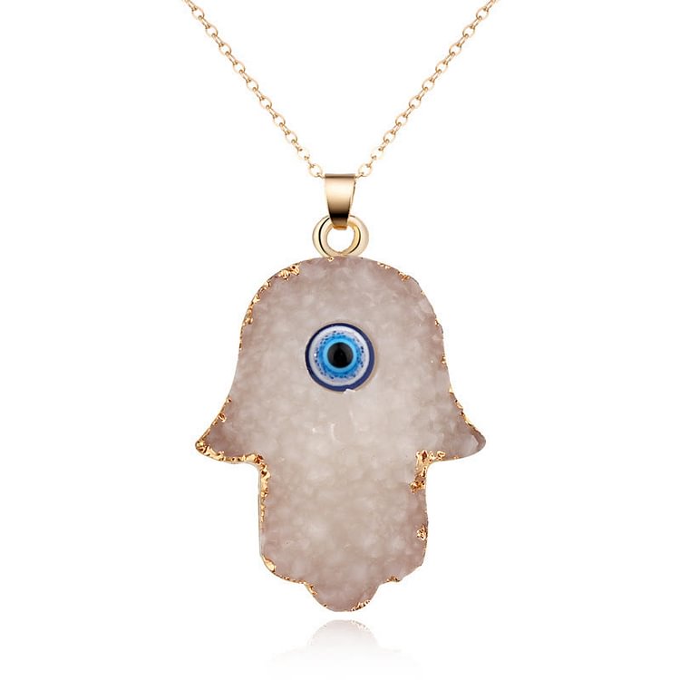 Hamsa Evil Eye Obsidian Clear Crystal Necklace