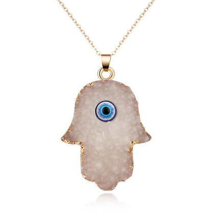 Hamsa Evil Eye Obsidian Clear Crystal Necklace